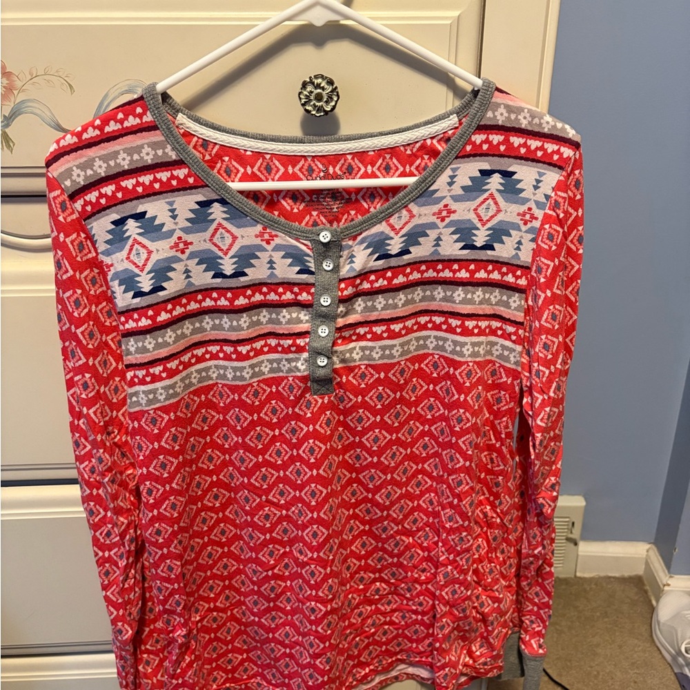 Cuddl Duds Red and White Buttoned Pajama set